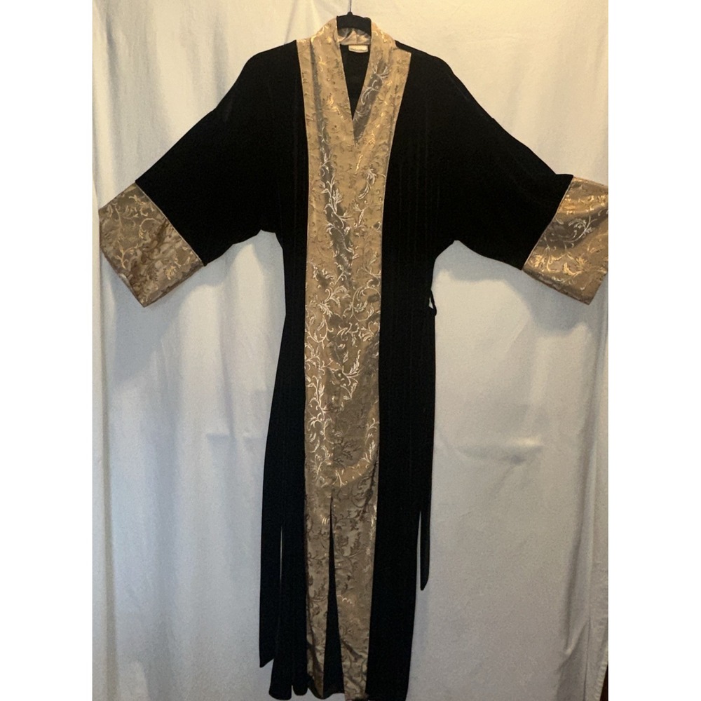 Vtg Délicates Black Velvet Lounger Set Small Old Hollywood Luxury Black & Gold